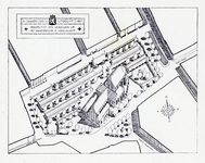 99780 Kaart van de monsterkamers en andere gebouwen op het Janskerkhof te Utrecht, tijdens de eerste Jaarbeurs.N.B. Een ...